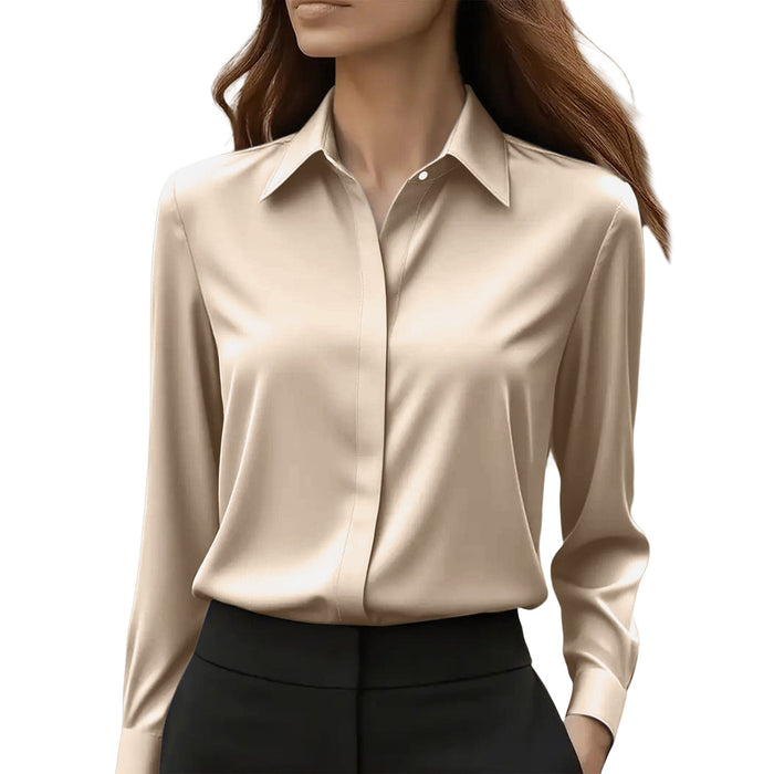 Women's Elegant Silk Blouse – Classic Collar, Timeless Style for Office & Occasions - Monsta Online