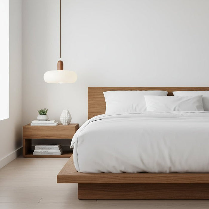 Nordic Cream Pendant Light – Minimalist Scandinavian Wood & Glass Fixture - Monsta Online