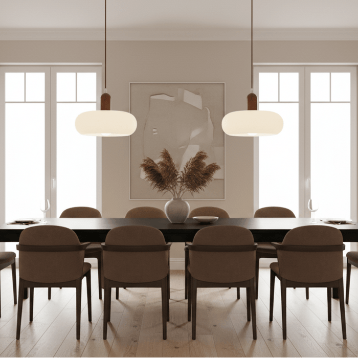 Nordic Cream Pendant Light – Minimalist Scandinavian Wood & Glass Fixture - Monsta Online