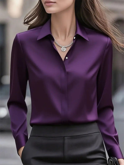 Women's Elegant Silk Blouse – Classic Collar, Timeless Style for Office & Occasions - Monsta Online