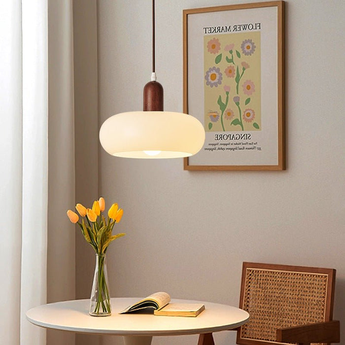 Nordic Cream Pendant Light – Minimalist Scandinavian Wood & Glass Fixture - Monsta Online