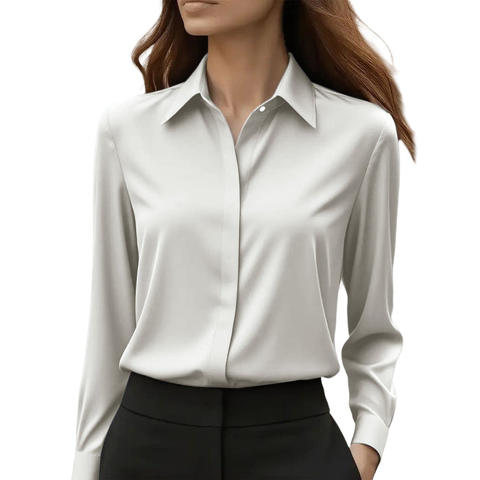 Women's Elegant Silk Blouse – Classic Collar, Timeless Style for Office & Occasions - Monsta Online