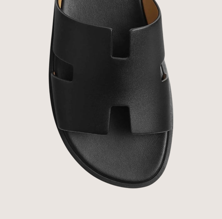 William Leather Slide Sandals – Men's Classic Cushioned Open - Toe Leather Slides - Monsta Online