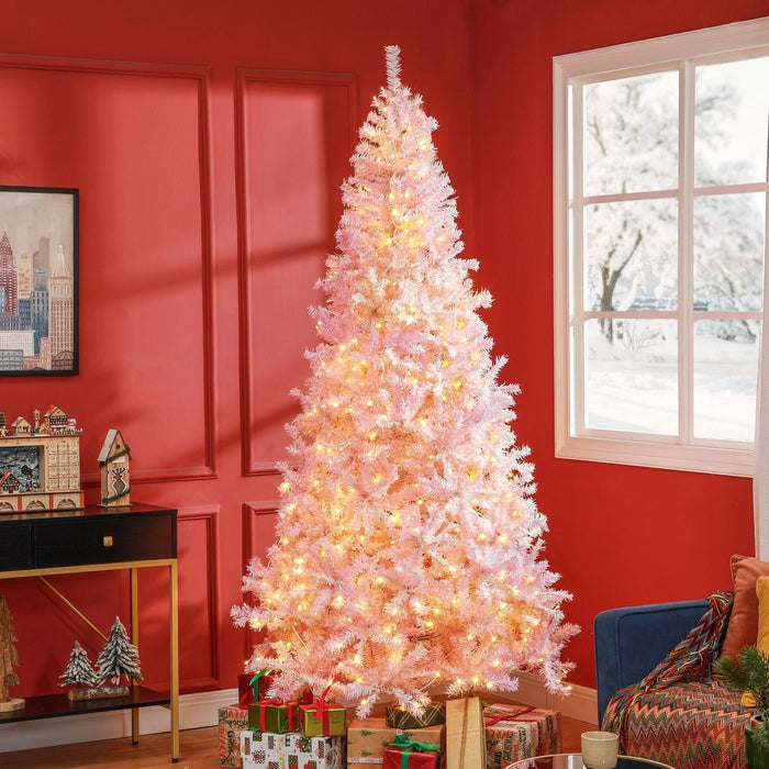 7.5FT Pre - Lit Pink Artificial Christmas Tree — 500 Warm LED Lights, 1346 Tips, Hinged, Metal Stand - Monsta Online