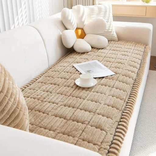 Plush Sofa Cover with Pleated Edges – Non - Slip, Machine Washable & Pet - Friendly Couch Slipcover - Monsta Online