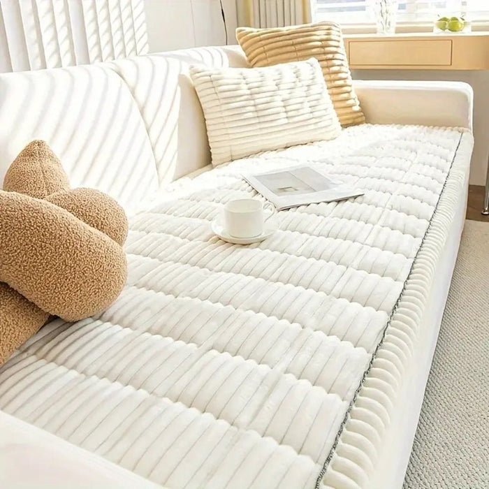 Plush Sofa Cover with Pleated Edges – Non - Slip, Machine Washable & Pet - Friendly Couch Slipcover - Monsta Online