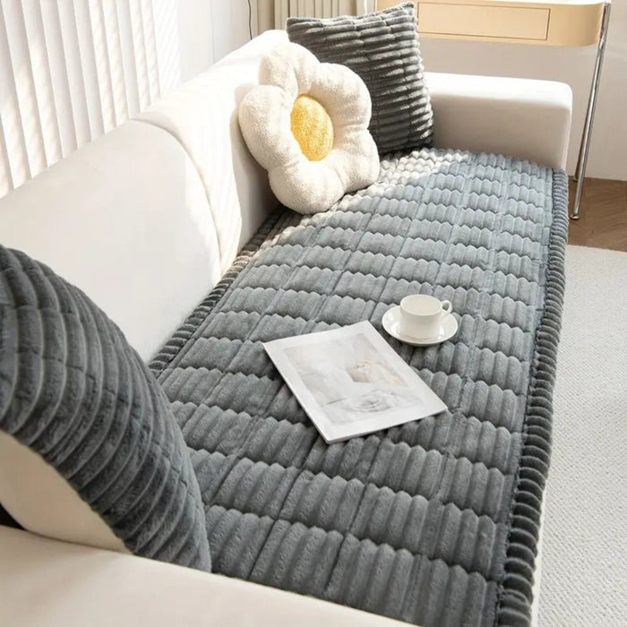 Plush Sofa Cover with Pleated Edges – Non - Slip, Machine Washable & Pet - Friendly Couch Slipcover - Monsta Online