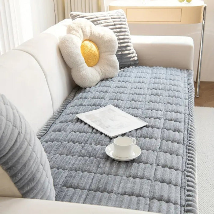 Plush Sofa Cover with Pleated Edges – Non - Slip, Machine Washable & Pet - Friendly Couch Slipcover - Monsta Online
