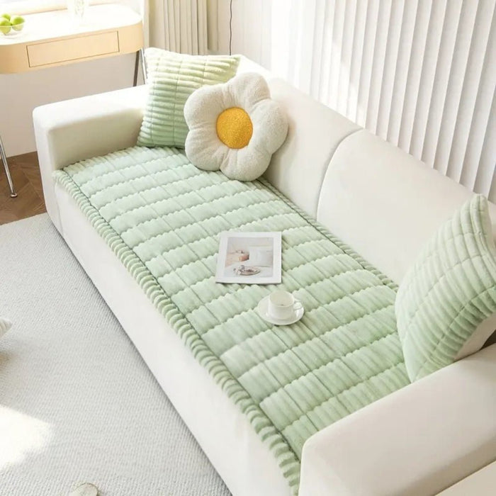 Plush Sofa Cover with Pleated Edges – Non - Slip, Machine Washable & Pet - Friendly Couch Slipcover - Monsta Online