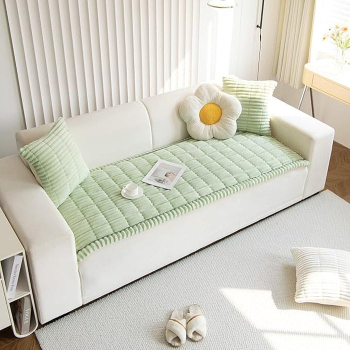 Plush Sofa Cover with Pleated Edges – Non - Slip, Machine Washable & Pet - Friendly Couch Slipcover - Monsta Online