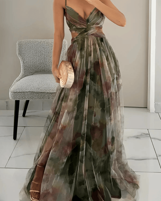 Rosina Floral Maxi Dress – Women's Elegant Spaghetti Strap Chiffon Dress - Monsta Online