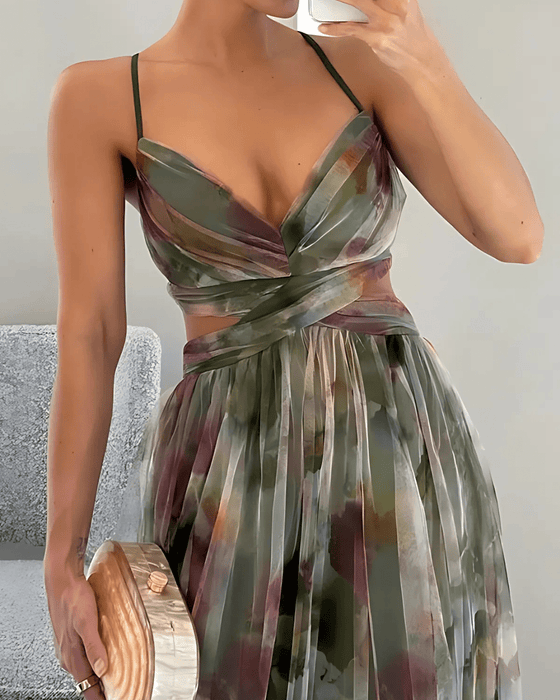 Rosina Floral Maxi Dress – Women's Elegant Spaghetti Strap Chiffon Dress - Monsta Online