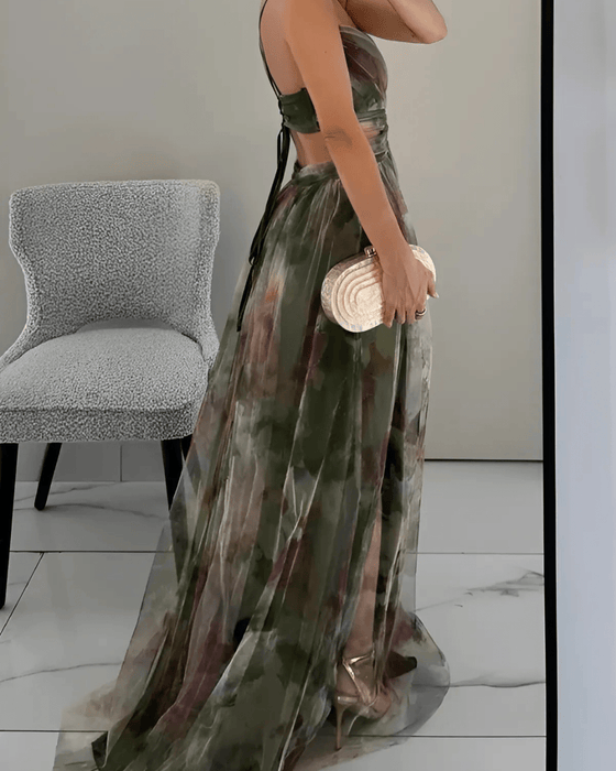 Rosina Floral Maxi Dress – Women's Elegant Spaghetti Strap Chiffon Dress - Monsta Online