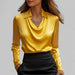 Rosita Satin Blouse – Women's Draped Neck Long Sleeve Silky Blouse - Monsta Online