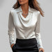 Rosita Satin Blouse – Women's Draped Neck Long Sleeve Silky Blouse - Monsta Online