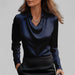 Rosita Satin Blouse – Women's Draped Neck Long Sleeve Silky Blouse - Monsta Online