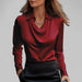Rosita Satin Blouse – Women's Draped Neck Long Sleeve Silky Blouse - Monsta Online