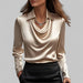 Rosita Satin Blouse – Women's Draped Neck Long Sleeve Silky Blouse - Monsta Online