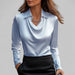 Rosita Satin Blouse – Women's Draped Neck Long Sleeve Silky Blouse - Monsta Online