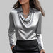 Rosita Satin Blouse – Women's Draped Neck Long Sleeve Silky Blouse - Monsta Online