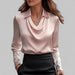 Rosita Satin Blouse – Women's Draped Neck Long Sleeve Silky Blouse - Monsta Online