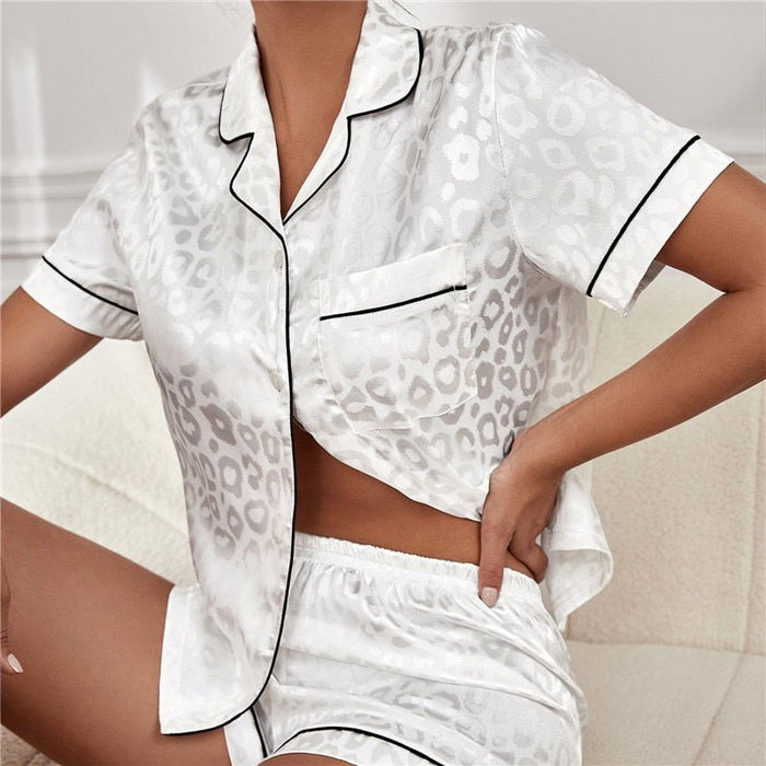 Women's Satin Pajama Set – Luxurious Loungewear Short Sleeve Top & Matching Shorts - Monsta Online