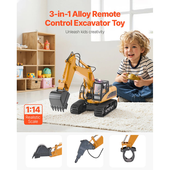1:14 Scale Remote Control Excavator RC Construction Toy with Metal Shove and Dual Batteries - Monsta Online