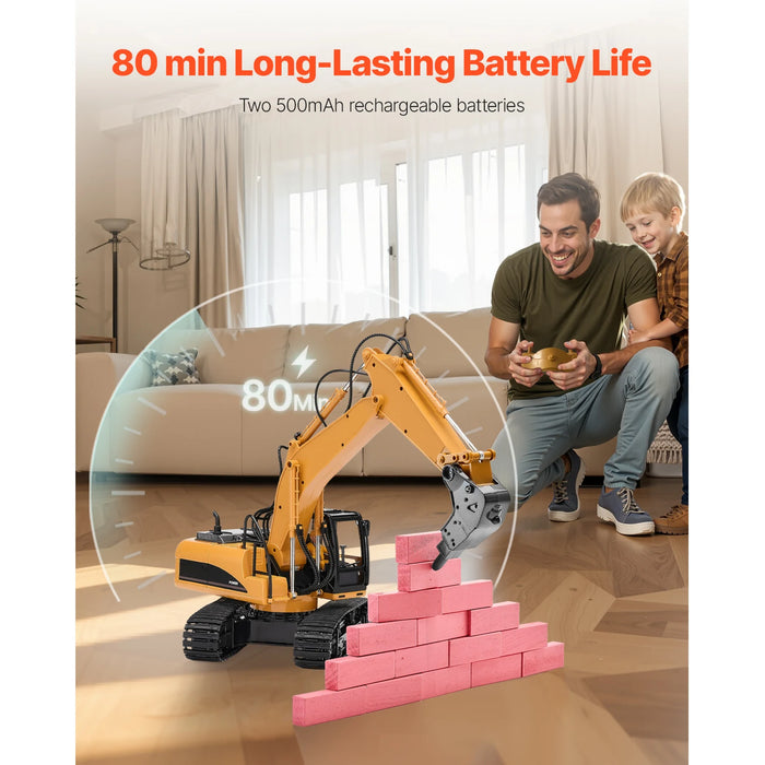 1:14 Scale Remote Control Excavator RC Construction Toy with Metal Shove and Dual Batteries - Monsta Online