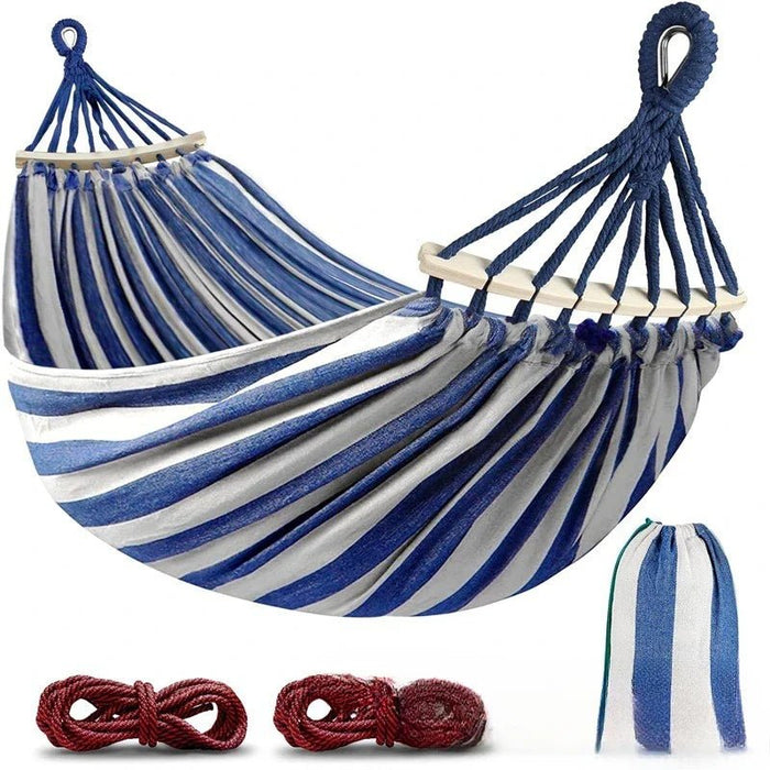 Luxury Canvas Double Hammock – Anti - Roll Design with Curved Wooden Spreader Bars & Carry Bag - Monsta Online