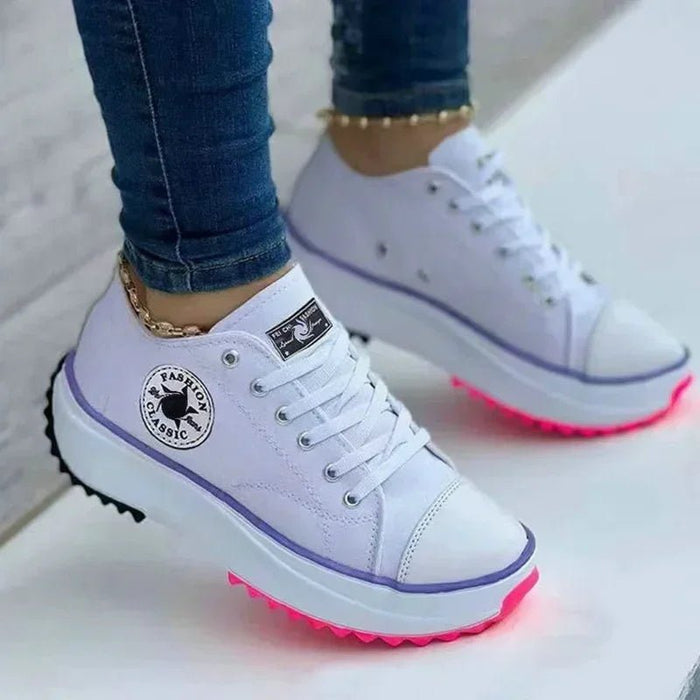 Women's Canvas Sneakers – Casual Lace - Up Flats for Effortless Everyday Elegance - Monsta Online