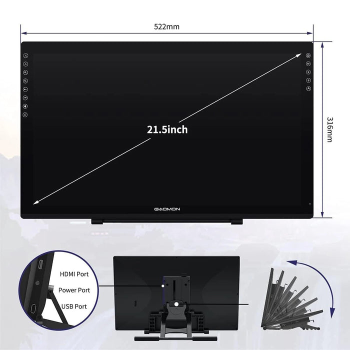 Large 21.5 Inch Professional Graphics Tablet Drawing Monitor Pen display with Tilt - Support Battery - Free 8192 Pen Pressure - Monsta Online