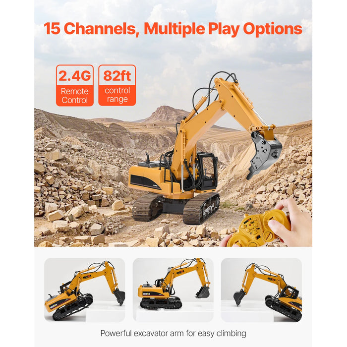 1:14 Scale Remote Control Excavator RC Construction Toy with Metal Shove and Dual Batteries - Monsta Online