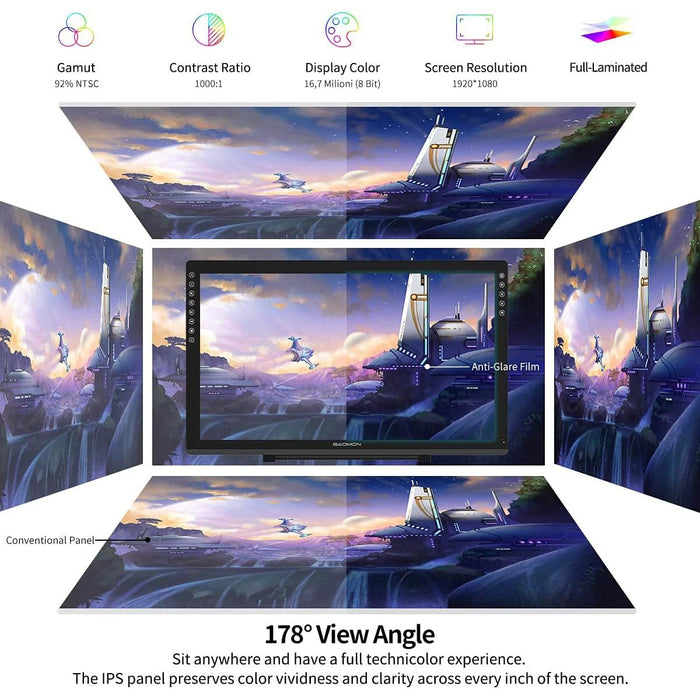 Large 21.5 Inch Professional Graphics Tablet Drawing Monitor Pen display with Tilt - Support Battery - Free 8192 Pen Pressure - Monsta Online