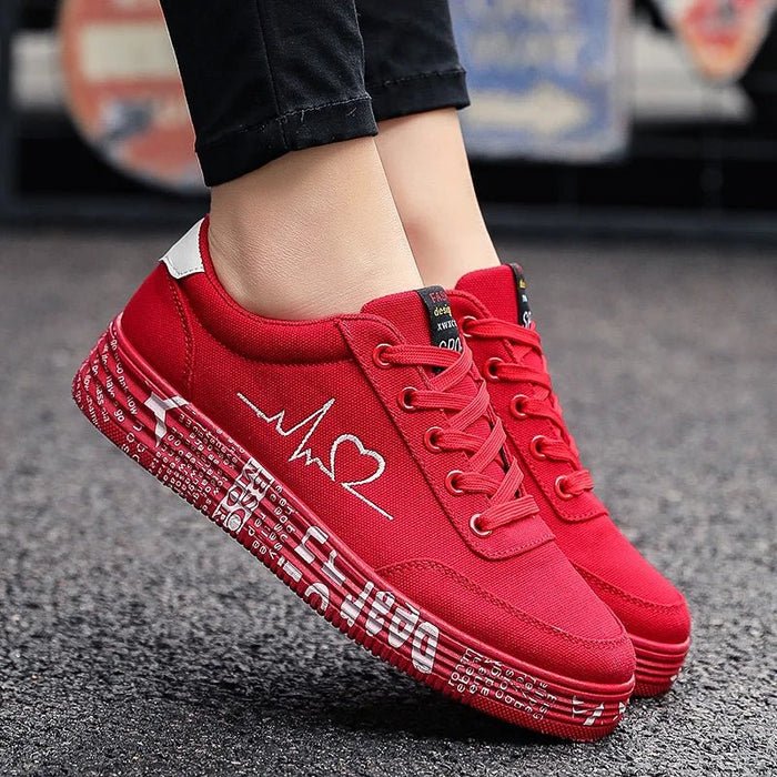 Women's Lace - Up Canvas Sneakers – Breathable Graffiti Design for Trendy Casual Style - Monsta Online