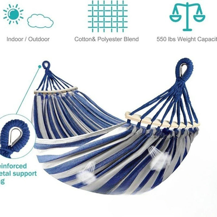 Luxury Canvas Double Hammock – Anti - Roll Design with Curved Wooden Spreader Bars & Carry Bag - Monsta Online