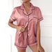 Women's Satin Pajama Set – Luxurious Loungewear Short Sleeve Top & Matching Shorts - Monsta Online