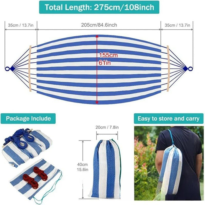 Luxury Canvas Double Hammock – Anti - Roll Design with Curved Wooden Spreader Bars & Carry Bag - Monsta Online