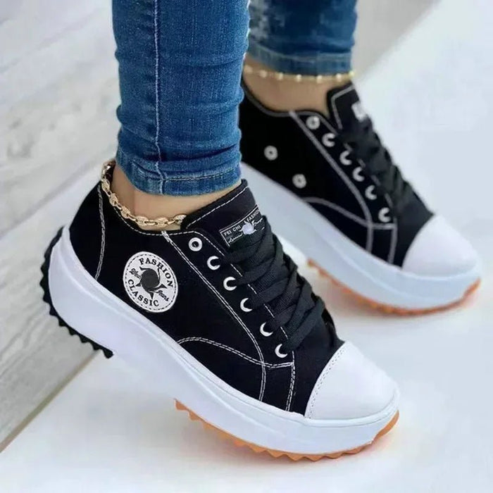 Women's Canvas Sneakers – Casual Lace - Up Flats for Effortless Everyday Elegance - Monsta Online