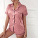 Women's Satin Pajama Set – Luxurious Loungewear Short Sleeve Top & Matching Shorts - Monsta Online