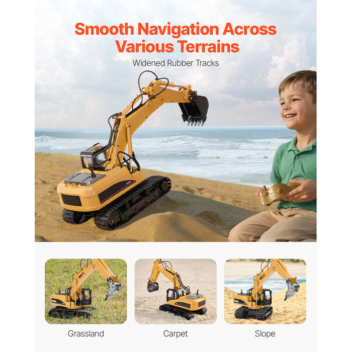 1:14 Scale Remote Control Excavator RC Construction Toy with Metal Shove and Dual Batteries - Monsta Online