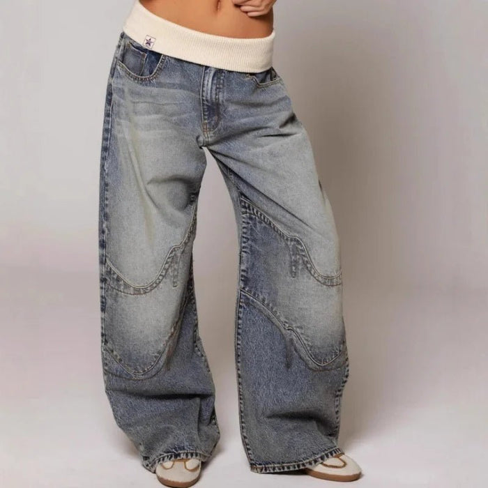 Y2K Baggy Wide - Leg Jeans – Women's Vintage Wash Streetwear Denim Jeans - Monsta Online