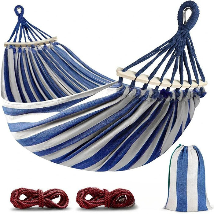 Luxury Canvas Double Hammock – Anti - Roll Design with Curved Wooden Spreader Bars & Carry Bag - Monsta Online