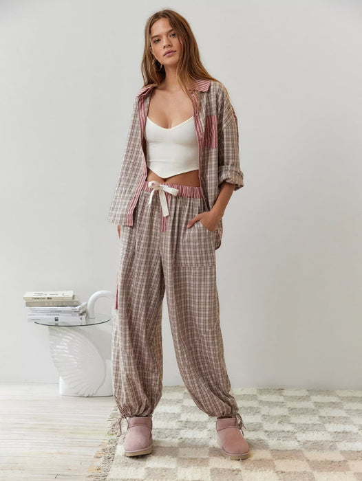 Sara Pajama Set – Women's Soft Cotton Blend Elegant Sleepwear Set - Monsta Online