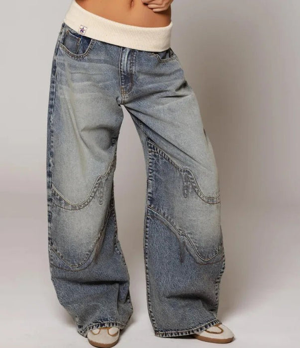 Y2K Baggy Wide - Leg Jeans – Women's Vintage Wash Streetwear Denim Jeans - Monsta Online