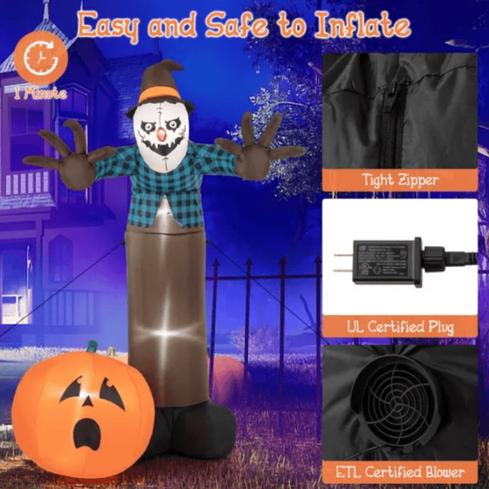 7FT Halloween Inflatable Scarecrow with LED Lights – Blow Up Yard Decoration - Monsta Online