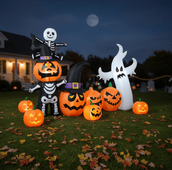7.5FT Halloween Inflatable Pumpkin, Ghost and Skeleton with LED Lights - Monsta Online