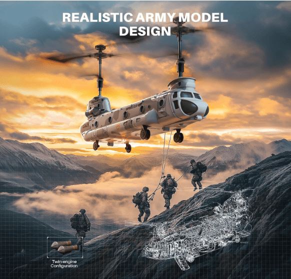S52H Chinook RC Military Helicopter for Kids – One - Key Takeoff, Altitude Hold & Crash Resistant – Army Transport Toy for Beginners - Monsta Online