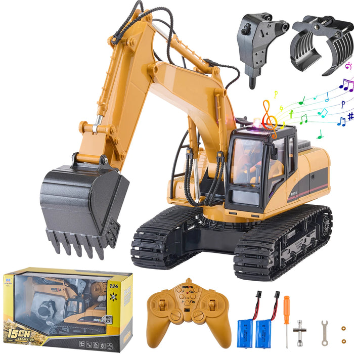 1:14 Scale Remote Control Excavator RC Construction Toy with Metal Shove and Dual Batteries - Monsta Online