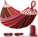 Luxury Canvas Double Hammock – Anti - Roll Design with Curved Wooden Spreader Bars & Carry Bag - Monsta Online