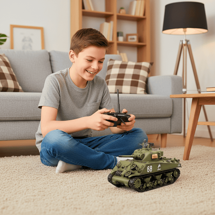 1/16 Scale Sherman RC Tank 2.4G RTR w/ Smoke, BB Pellet Gun & Infra Red Function - Monsta Online
